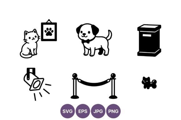 Black and White Pet Icons Vector Set