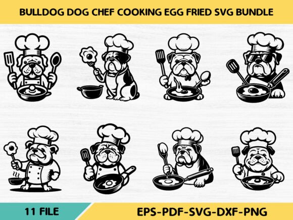 Bulldog Dog Chef Cooking Egg Fried Svg B