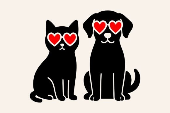 Cat Dog Sitting with Heart Sunglass SVG