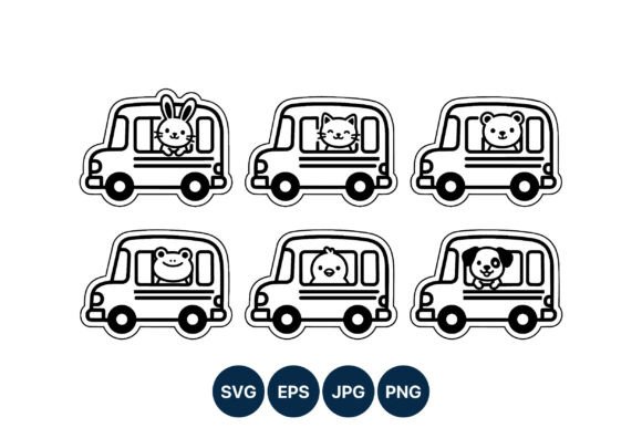 Cute Animals Driving Car Vector Set