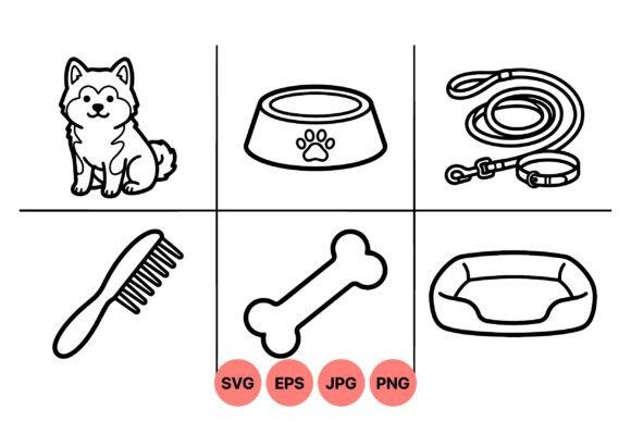 Cute Dog Supplies Line Art SVG
