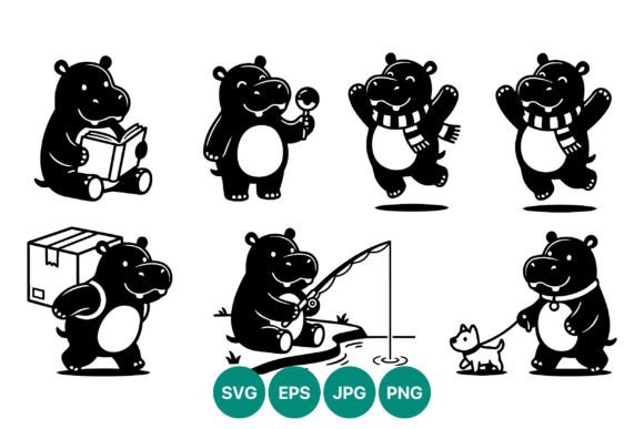 Cute Hippo Vector Art Set