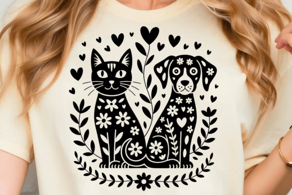 Dog and Cat Folk Art SVG PNG