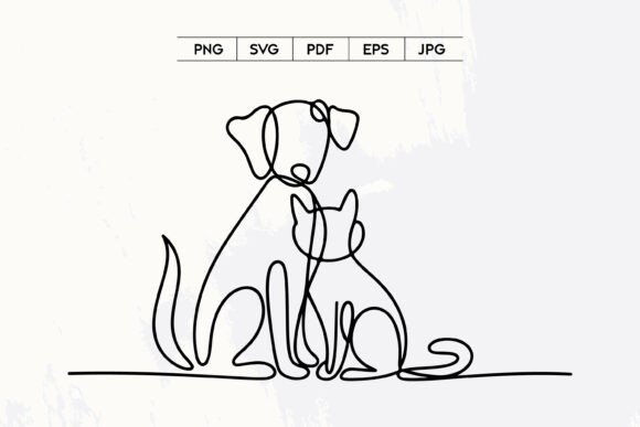 Dog and Cat Love Line Art SVG Design