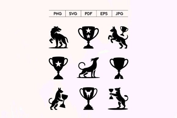 Dog Award Trophy Icons Set