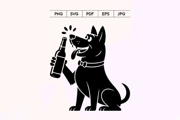 Dog Drinking Beer Bottle Icon