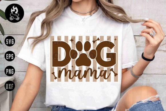 Dog Mama Striped Retro Paw Print SVG