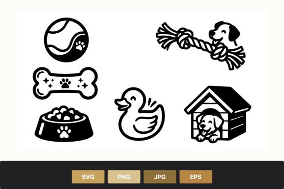 Dog Toy Icons Black and White Vector