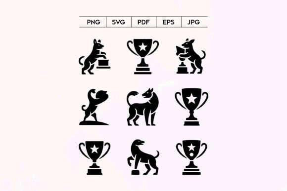 Dog Trophy Winner Icons Set
