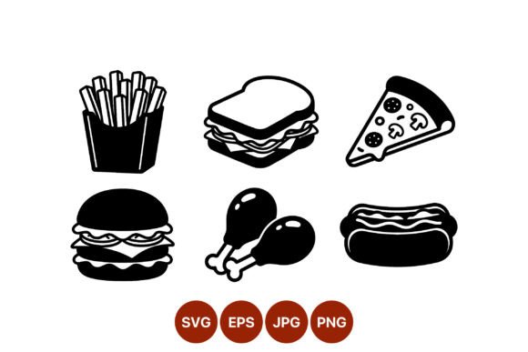 Fast Food Black White Vector Icons