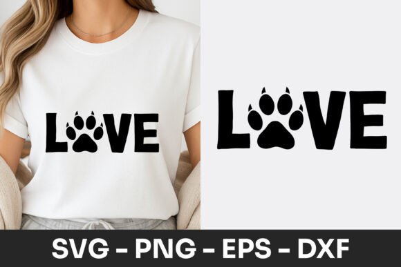 Love Dog Paw Lettering Design SVG PNG