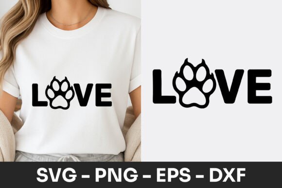 Love Dog Paw Typography Design SVG PNG