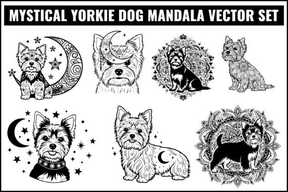 Mystical Yorkie Dog Mandala Vector Set