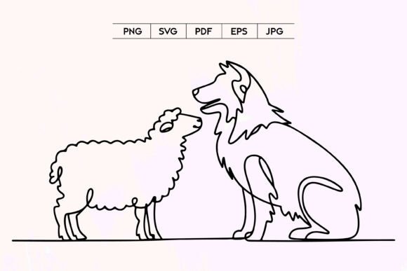 Sheep and Dog Line Art
